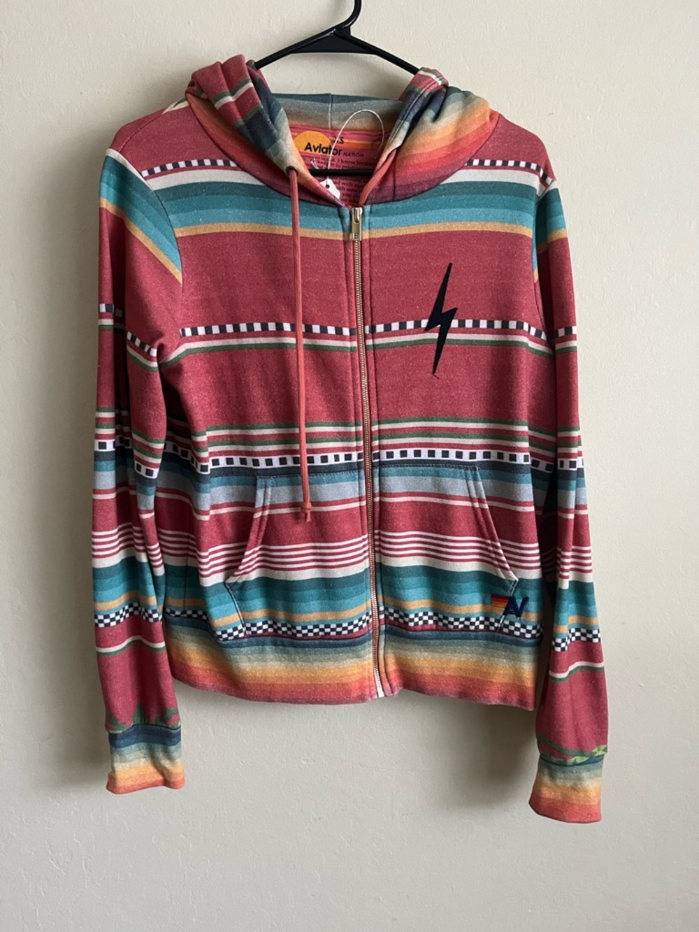 Aviator Nation tulum bolt Striped Hoodie zip up